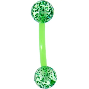 16 Gauge 5/16 Green Glitter Burst Curved Eyebrow Ring