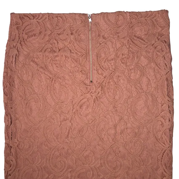 Adrianna Papell Warm Blush Lace Pencil Skirt - Size Large