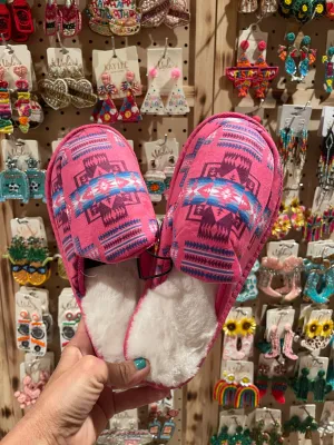 Adult aztec slippers in pink  NO HEEL