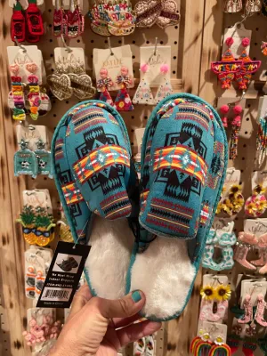 Adult aztec slippers in turquoise NO HEEL