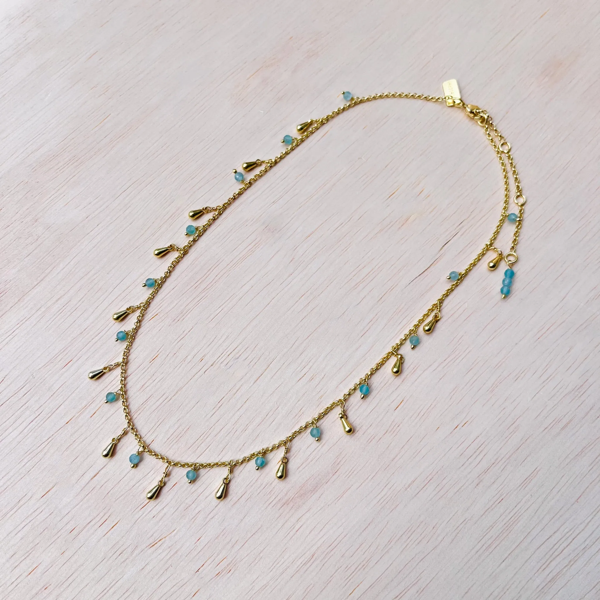 Aqua Blue Topaz Stardust Necklace - Gold