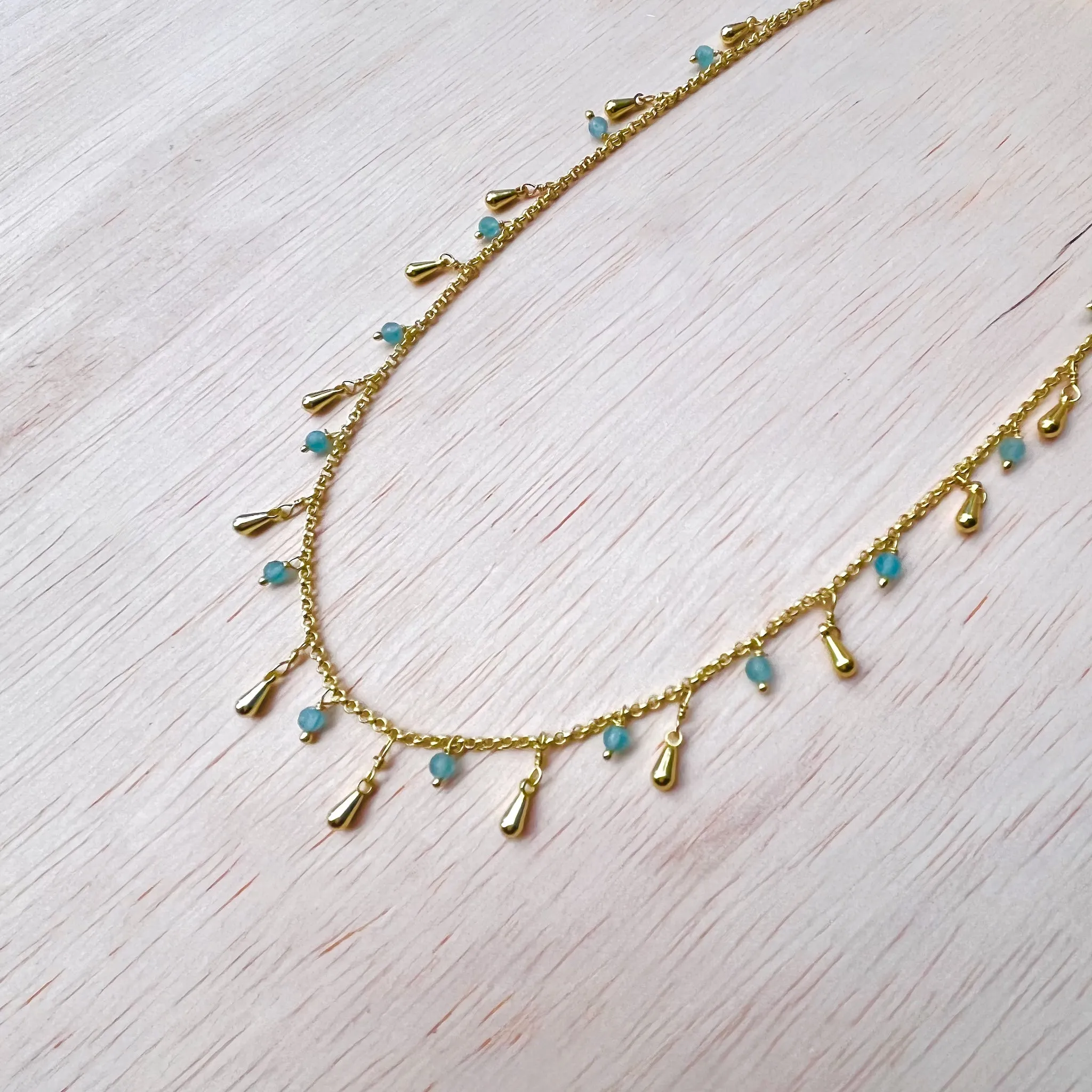 Aqua Blue Topaz Stardust Necklace - Gold