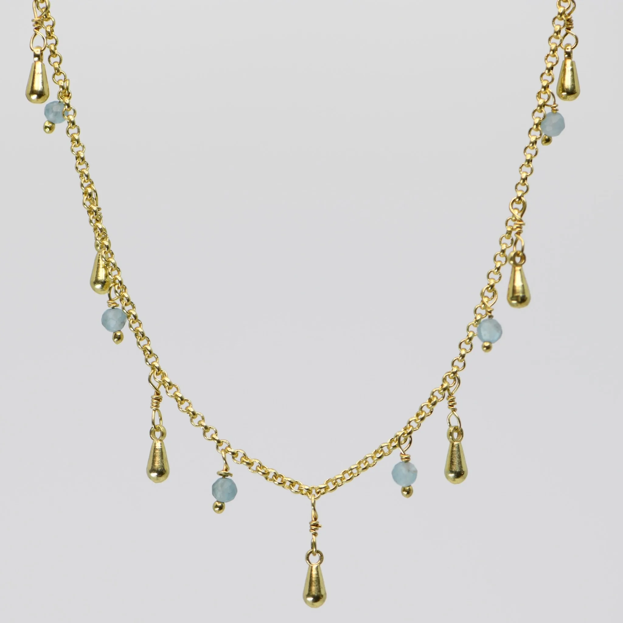 Aqua Blue Topaz Stardust Necklace - Gold