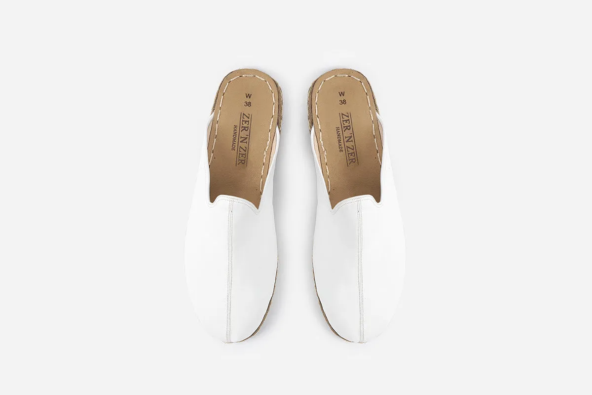 Arctic White Handmade Leather Slippers (Women's)