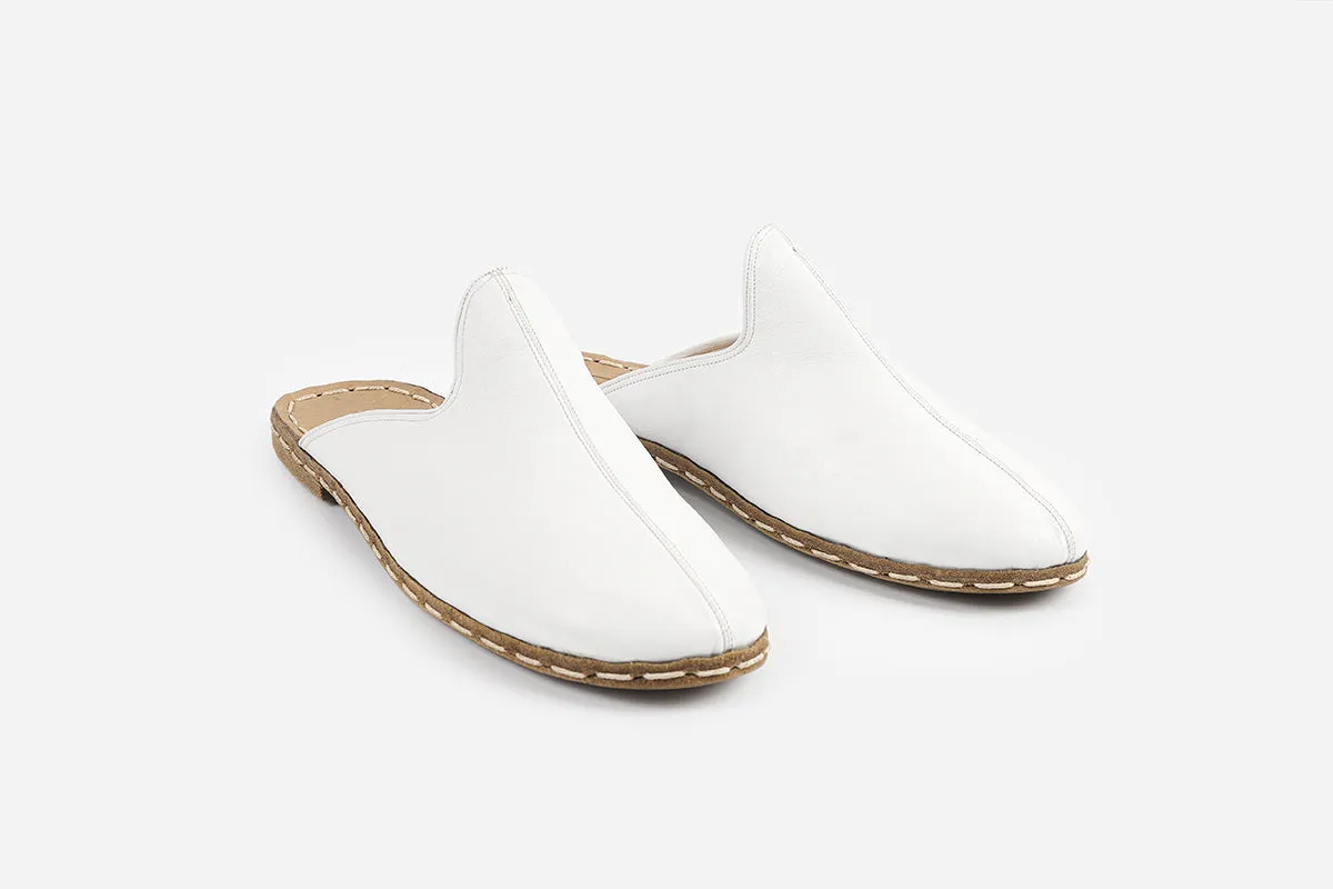 Arctic White Handmade Leather Slippers (Women's)