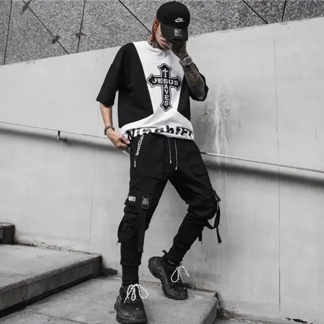 Attractive baggy pants designed in an urban fashion style with multiple pockets