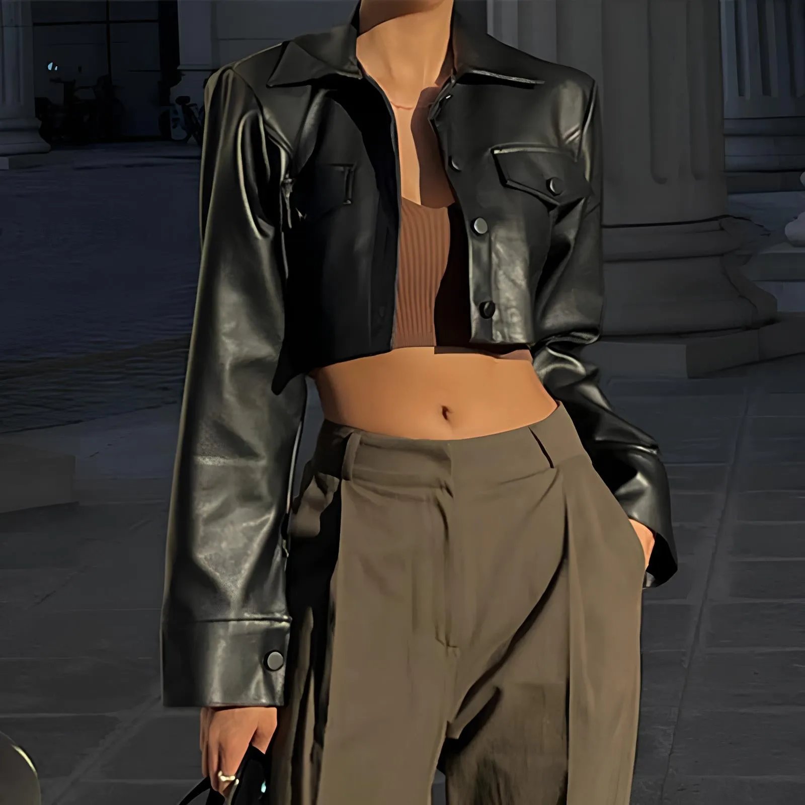 Autumn Faux Leather Short Jacket – Bold Y2K Street Style