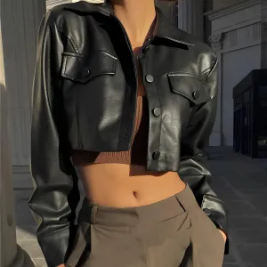 Autumn Faux Leather Short Jacket – Bold Y2K Street Style