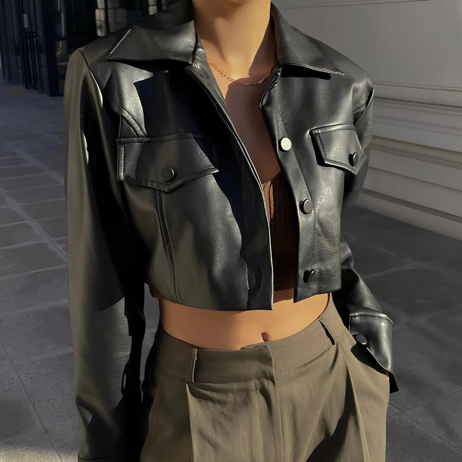 Autumn Faux Leather Short Jacket – Bold Y2K Street Style