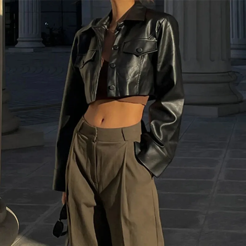 Autumn Faux Leather Short Jacket – Bold Y2K Street Style