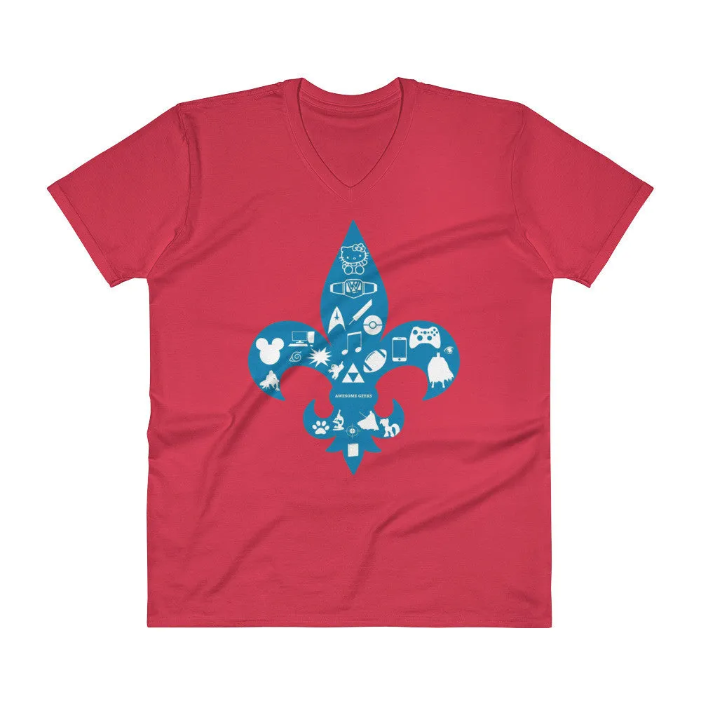 Awesome Geeks Geeky Passions Fleur de Lis V-Neck T-Shirt