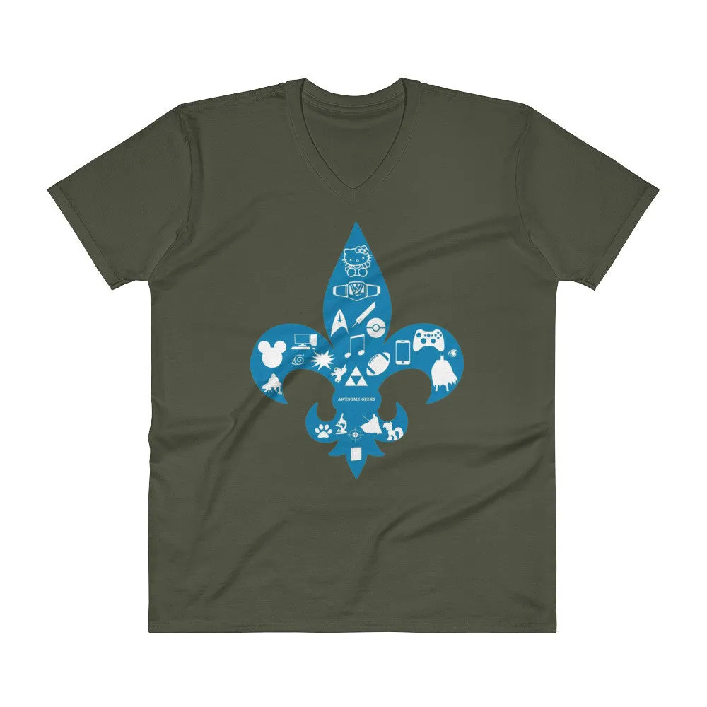 Awesome Geeks Geeky Passions Fleur de Lis V-Neck T-Shirt