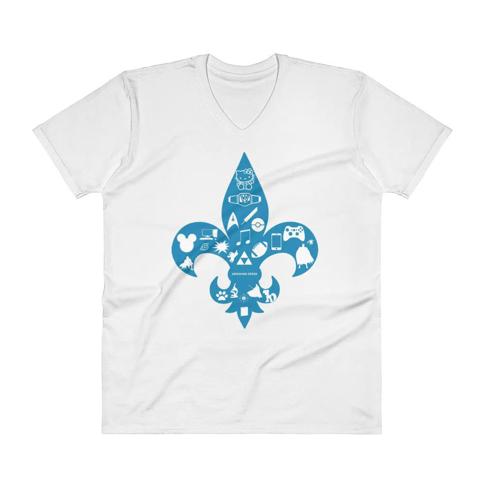 Awesome Geeks Geeky Passions Fleur de Lis V-Neck T-Shirt