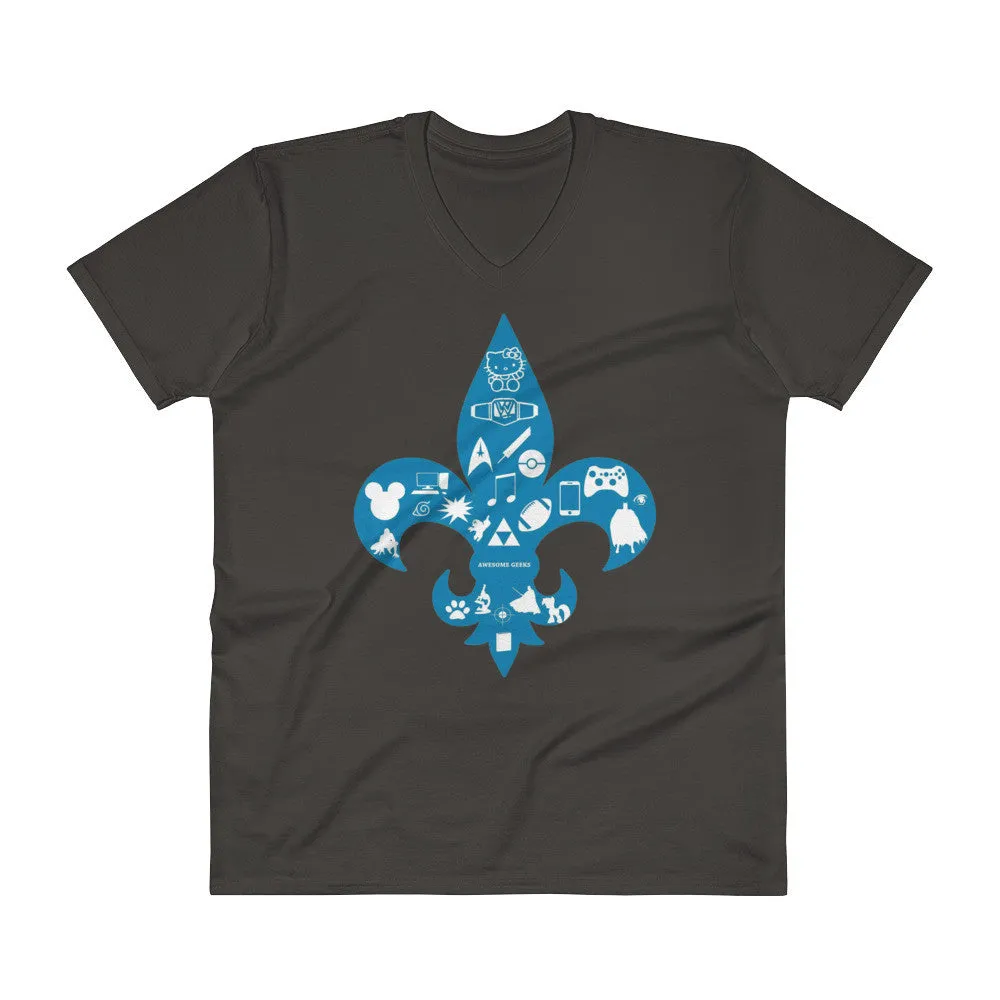 Awesome Geeks Geeky Passions Fleur de Lis V-Neck T-Shirt