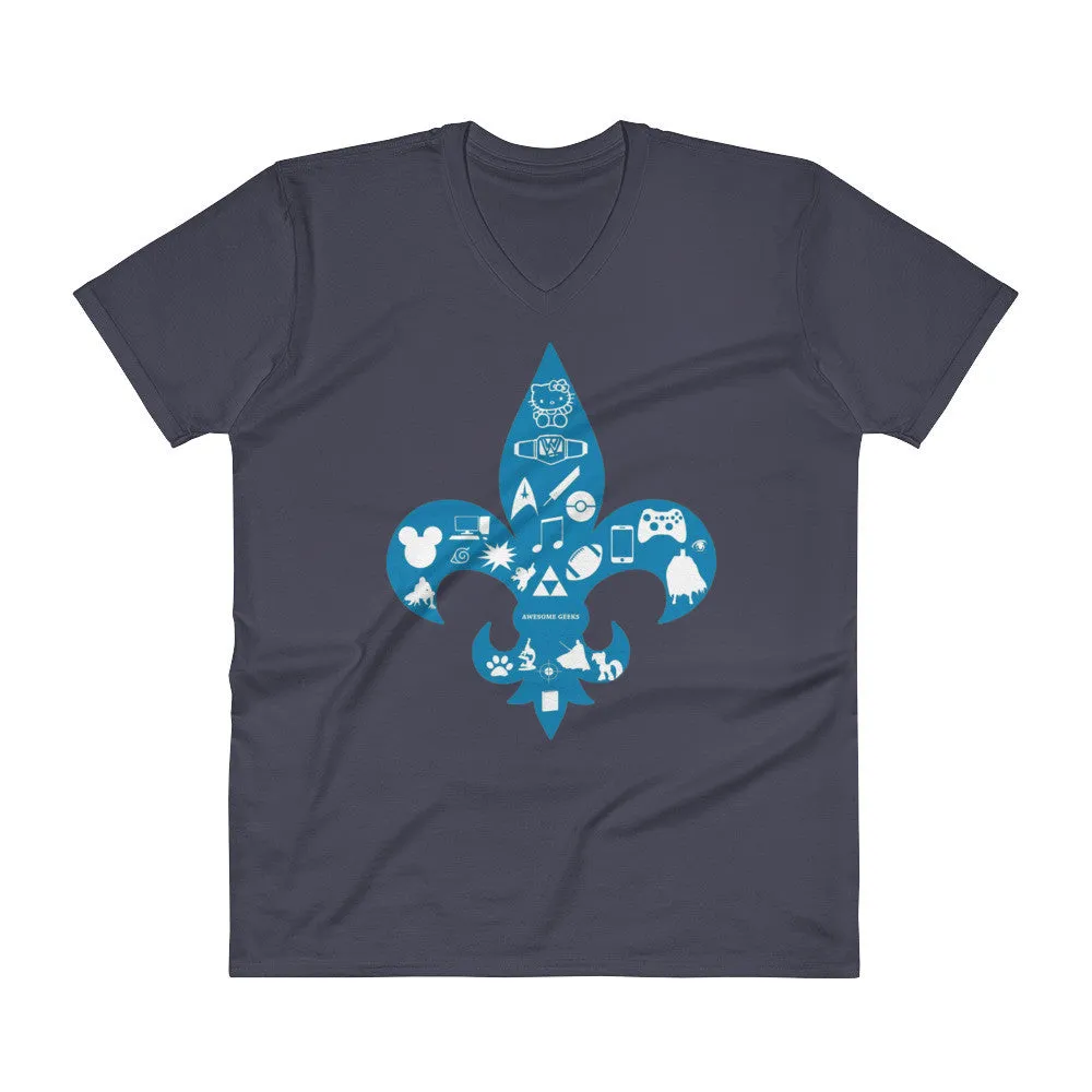 Awesome Geeks Geeky Passions Fleur de Lis V-Neck T-Shirt