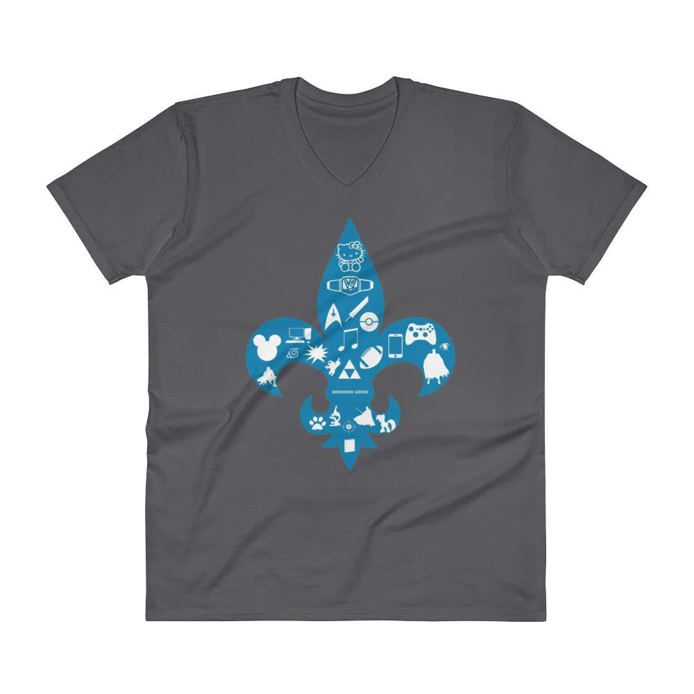 Awesome Geeks Geeky Passions Fleur de Lis V-Neck T-Shirt