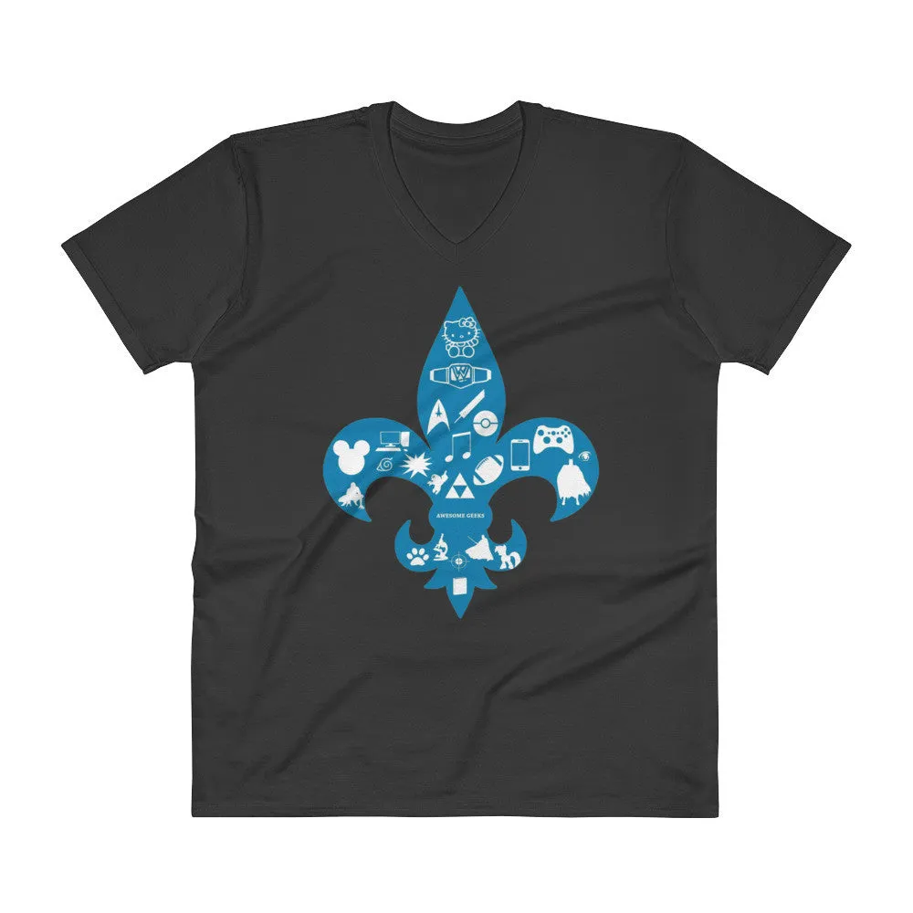 Awesome Geeks Geeky Passions Fleur de Lis V-Neck T-Shirt