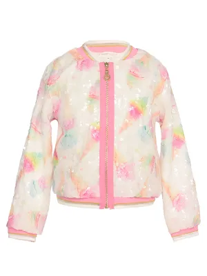 BABY sara- Pink Multi Ice Cream Print Sequin Bomber Jacket