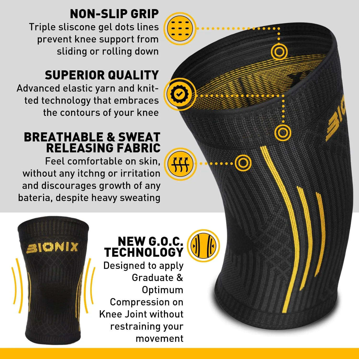 Bionix Knee Support Brace Compression Sleeve - Compression Knee Support