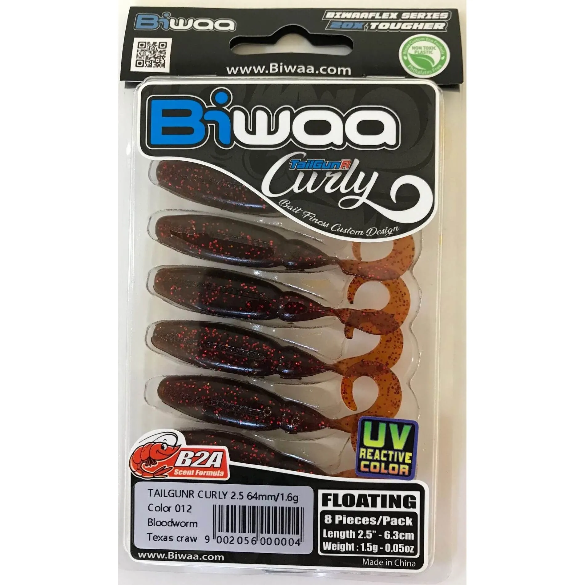 Biwaa Curly Tails 2.5inch Pack of 8 Soft Plastic