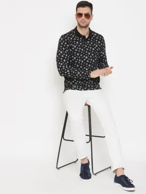 Black Printed Polo Neck T-Shirt