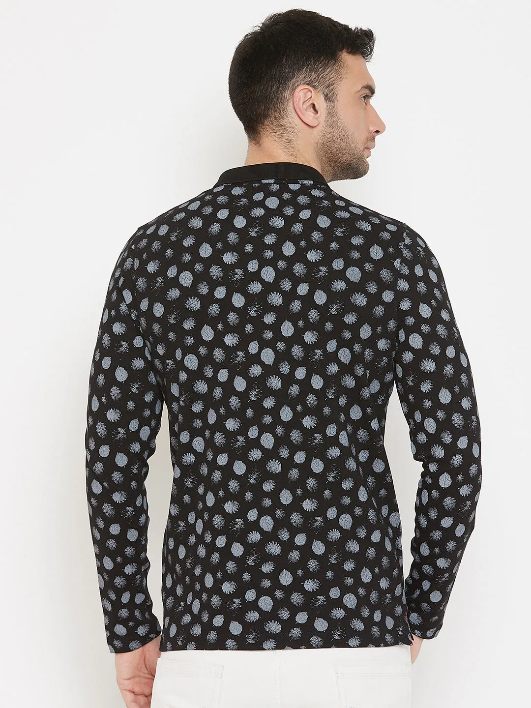 Black Printed Polo Neck T-Shirt