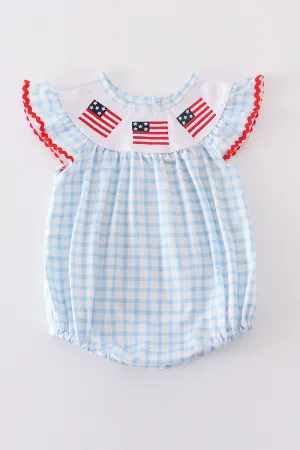 Blue flag embroidery gingham bubble
