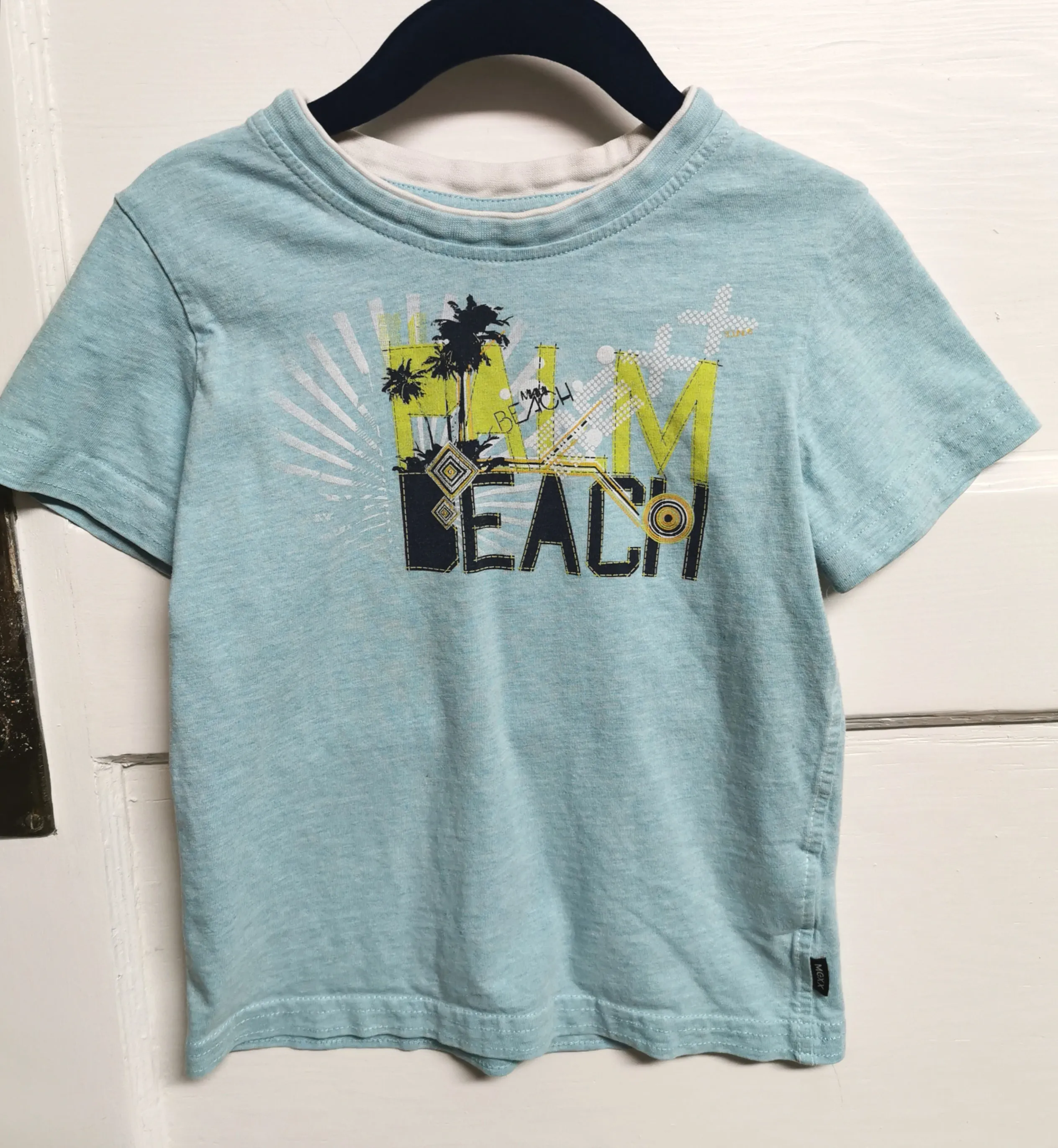 BOY SIZE 3/4 YEARS - MEXX, Stylish Baby Blue, Graphic T-Shirt EUC B49