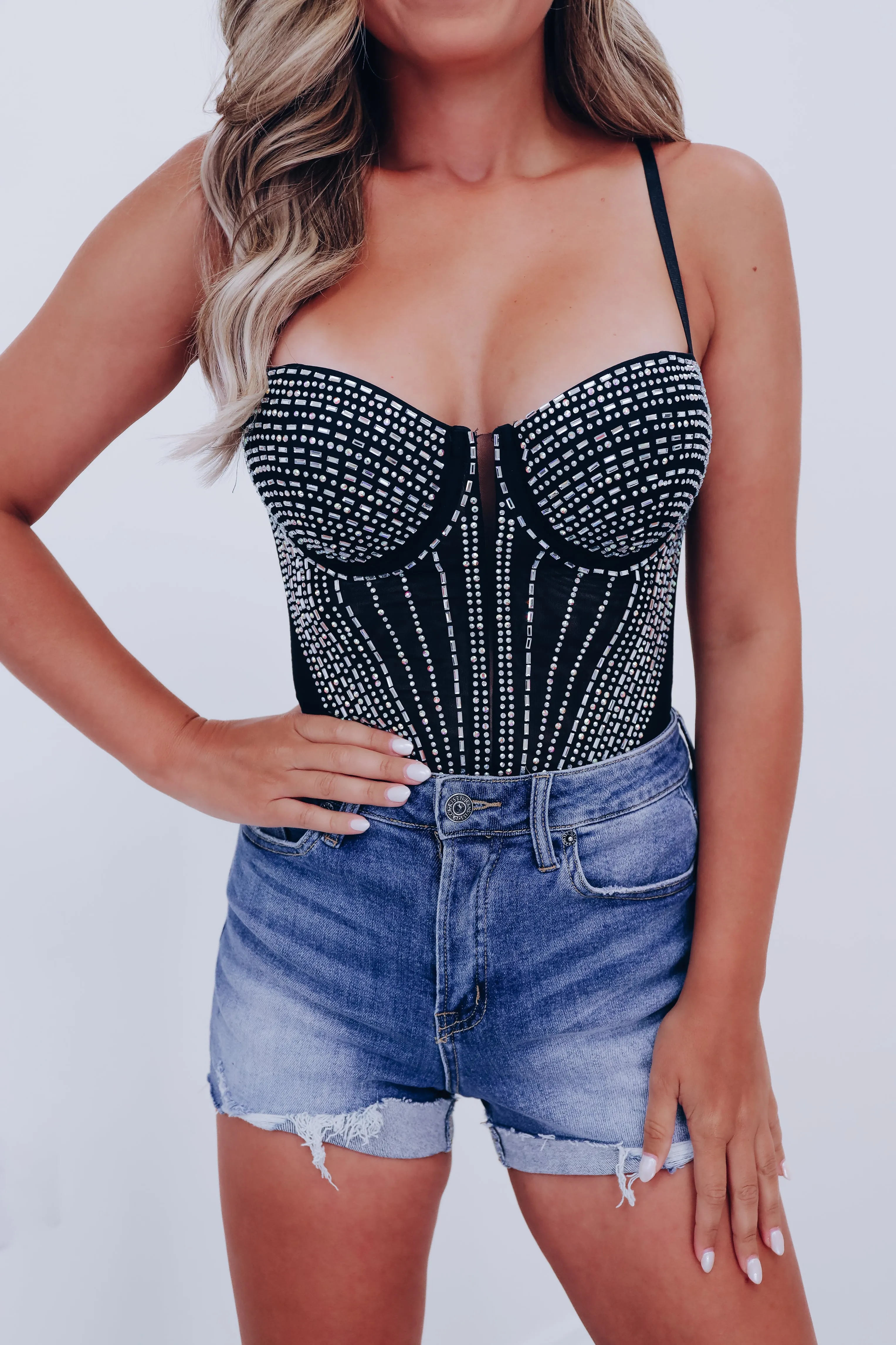 Branson Blingy Mesh Bodysuit - Black/AB