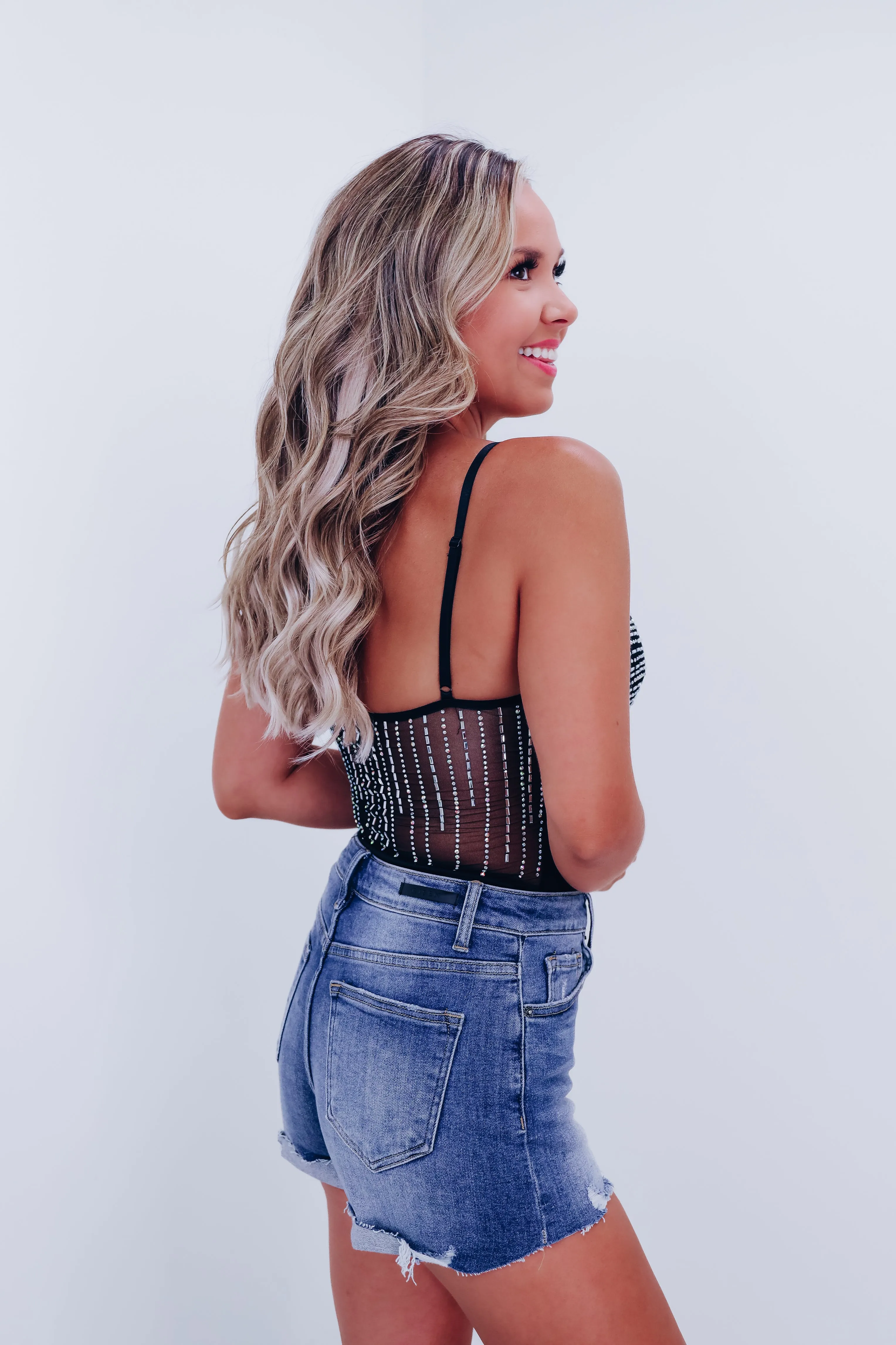 Branson Blingy Mesh Bodysuit - Black/AB