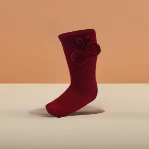 Burgundy Knee High Pom Socks