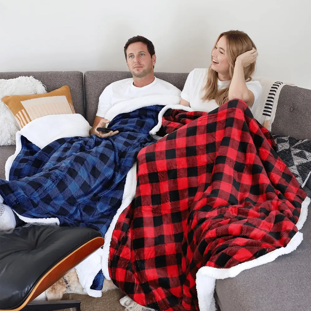 Buy 1 Get 1 Free: COZY PLAID FLEECE FLANNEL PLUSH MICROFIBER BLANKET 78" X 64"