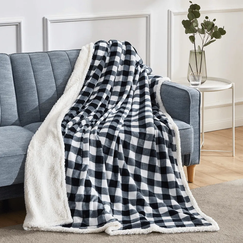 Buy 1 Get 1 Free: COZY PLAID FLEECE FLANNEL PLUSH MICROFIBER BLANKET 78" X 64"