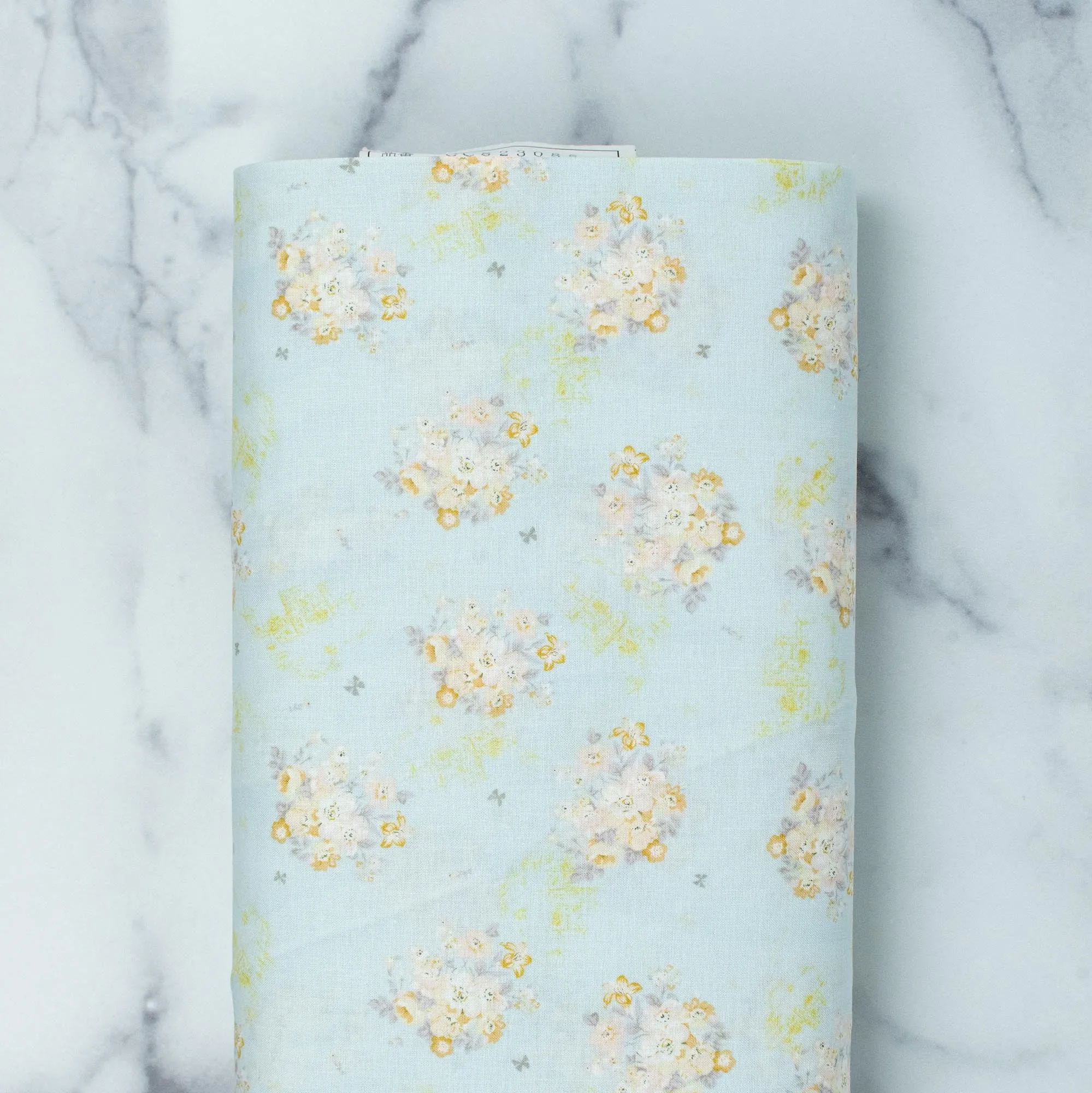 Charmant Collection - Soft Gentle Bouquets - Light Peach Flowers on Light Blue Background