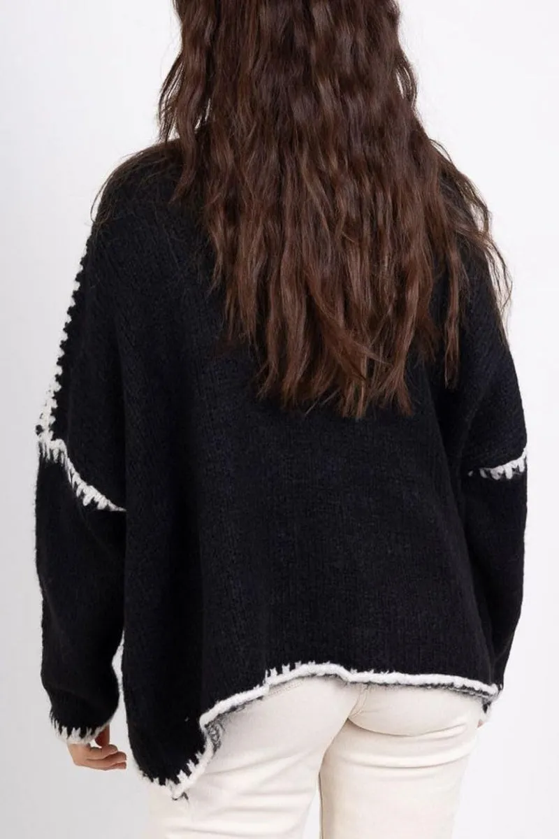 Chouyatou Women Fall Open Front Color Block Cardigan Sweater Casual Striped Chunky Knit Oversized Cardigan