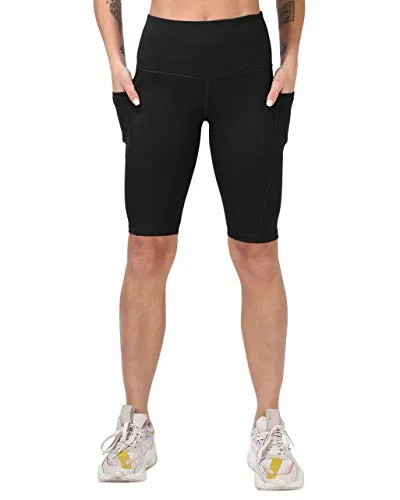 CHRLEISURE 3 Pack Biker Shorts for Women High Waist with Pockets - Spandex Yoga Tummy Control Shorts (3Packs 3Black, L)