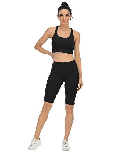CHRLEISURE 3 Pack Biker Shorts for Women High Waist with Pockets - Spandex Yoga Tummy Control Shorts (3Packs 3Black, L)