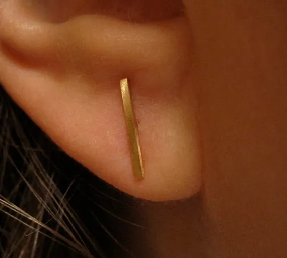 Contemporary and Stylish Yellow Gold Fill Staple Bar Stud Earrings - 0263