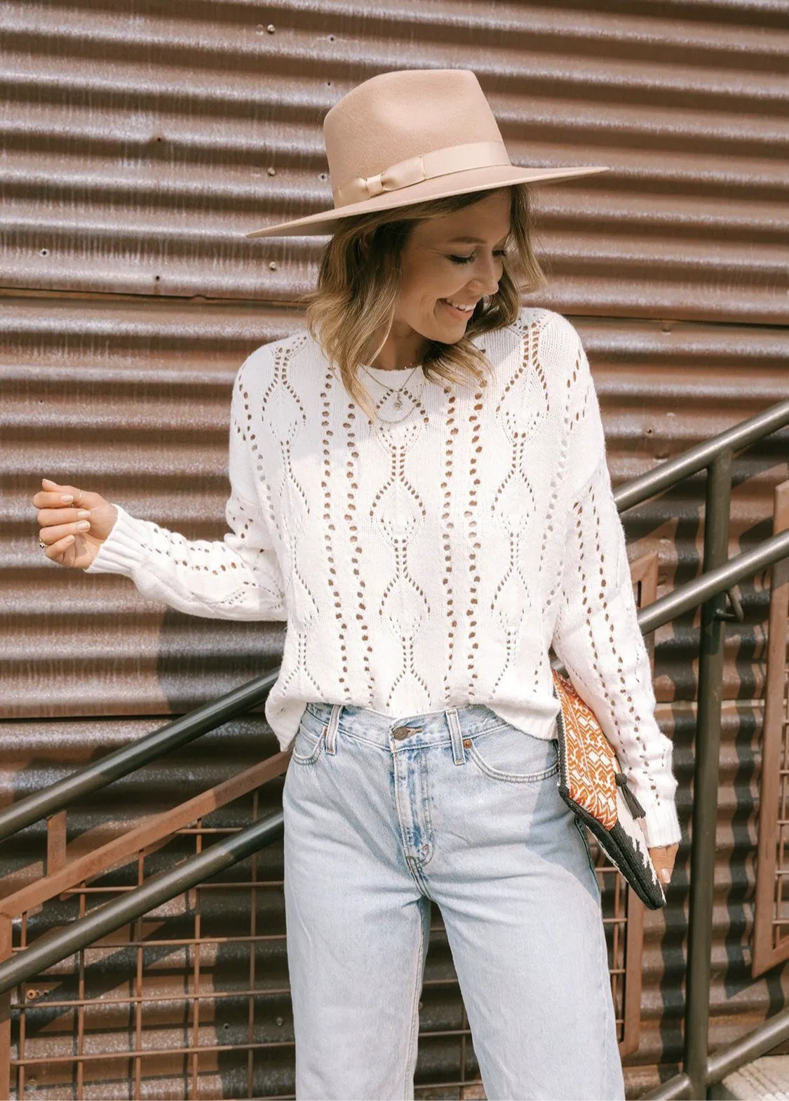 Crewneck Pointelle Sweater
