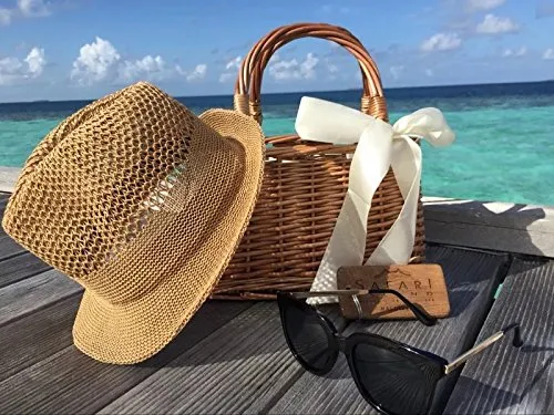 DOKOT Natural Handwoven Wicker Handbag, Rectangular Straw Tote Bag
