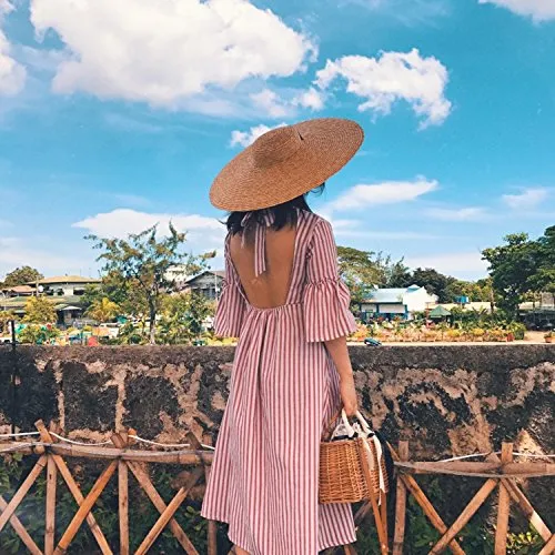 DOKOT Natural Handwoven Wicker Handbag, Rectangular Straw Tote Bag