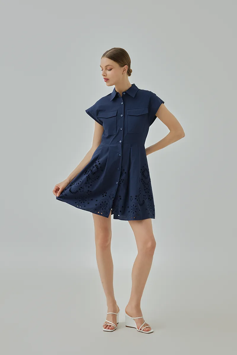 Dove Embroidered A-Line Shirt Dress