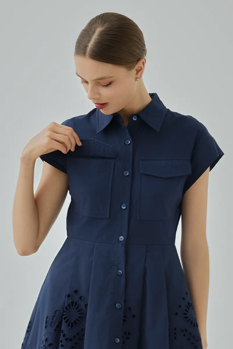 Dove Embroidered A-Line Shirt Dress