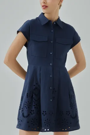 Dove Embroidered A-Line Shirt Dress