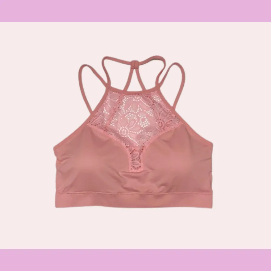 Dusty pink high neck lace bralette