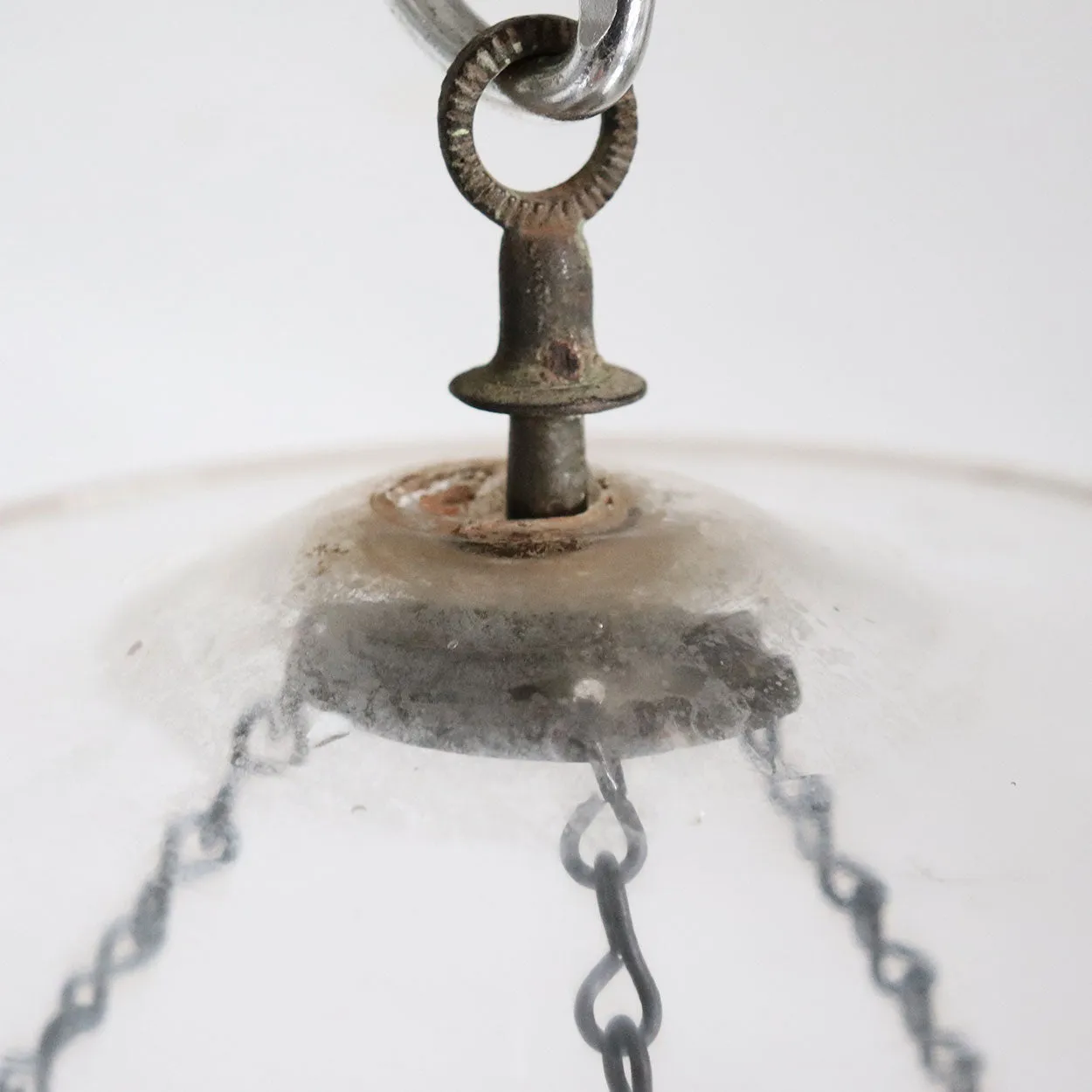 English Regency Style Clear Glass and Brass Pendant Lantern Smoke Cap