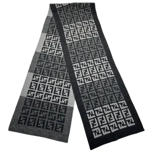 FENDI Unisex Wool FF Logo Scarf - Black & Grey