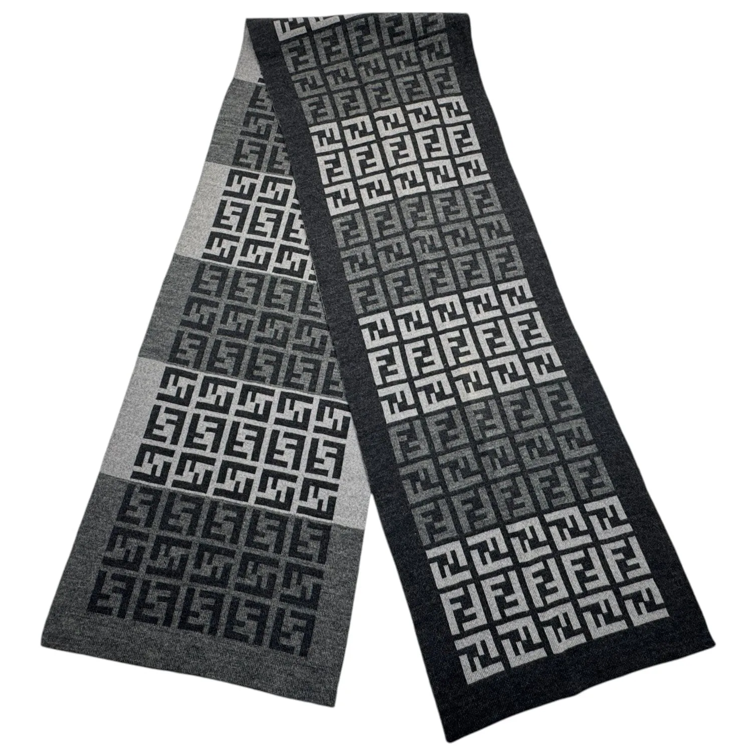 FENDI Unisex Wool FF Logo Scarf - Black & Grey