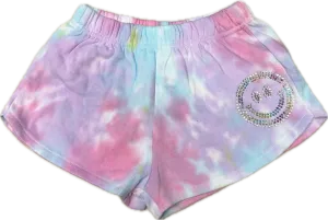 FLOWERS BY ZOE- Tie Dye Rhinestone Smiley Shorts