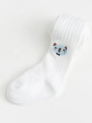 Girls Animal Face Tights - White